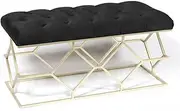 Sunny Décor Tufted Metal Bench with Black Velvet Seating 100cm x 40cm x 49cm- Mid-Century Modern