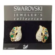 Vtg. Swarovski Swan Leaf Clip On Earrings Clear Green & Blue Crystals Jeweler’s
