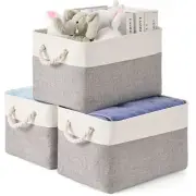 Storage Bins 3 Pack, Fabric Storage Basket for Collapsible Medium Canvas Stor...