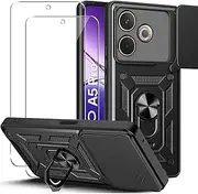 KUSINHOKA Case for Oppo A5 Pro with 2 Pieces Screen Protector, [360 Degree Ring Stand] [Camera Protection] Silicone Shockproof Hard PC Back Scratch-Resistant Armour Protective Mobile Phone Case, Black