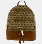 Michael Kors Rhea Zip Medium Ebony Jacquard Backpack -Beige/Brown $298