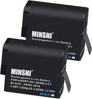 MINSHI AHDBT-501 (2 Pack) Replacement Battery Compatible with GoPro Hero8,HERO6 Black, HERO5 Black【3.85V 1260mAh】 High Performance Compatible Camera Battery 2023KM