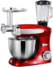 Stand Mixer for Baking, All in One Food Processor with Meat Grinder, Juicer, Dough Hook, Whisk and 6.5 Liter Bowl, 1300W, Red