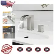 Sleek 8-Inch Brushed Nickel Bathroom Faucet: 3 Hole Widespread Waterfall Design