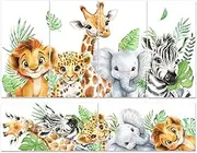 PLIGREAT 6 Sheets Watercolor Jungle Animals Furniture Transfers, 6x12 Inch Elephant Lion Giraffe Rub on Transfer for Crafts Waterproof Self-Adhesive Wall Art Decals for Wood Furniture Home Decor