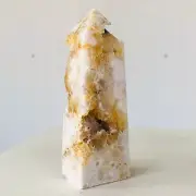 264g Natural Purple Pink Sakura Agate Quartz Crystal Obelisk Healing Y388