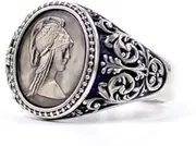 [TAMHOPE] Goddess Queen Athena Coin Ring Greek Mythology Goddess Hecate Ring,Open Ring, One Size, Agate