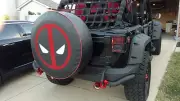 SpareCover® Brawny Series - Camera Ready DeadPool on 33" Black Denim Tire Cover
