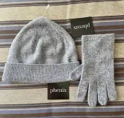 NWT NORDSTROM PHENIX CASHMERE SET CUFFED BEANIE HAT & GLOVES GREY ONE SIZE $120