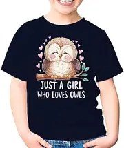 [SDVN] Just A Girl Who Loves Owls Cute Owl Unisex Kids Shirt Gift Boy Girl Youth T-Shirt (Navy;L)