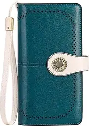 [SENDEFN] Purses for Women Genuine Leather Credit Card Holder with RFID Blocking Large Capacity Wristlet