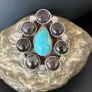 Cluster Kingman Turquoise Purple Stone Navajo Sterling Silver Ring Sz 9.5 16771