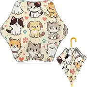 [ODAWA] Kids Umbrella Cute Cats Dogs J Handle Golf Umbrella, Sun Umbrellas for Walking