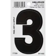 Hillman 841490 3-Inch Die-Cut Black Gloss Finish, Vinyl Peel-Off - Number 3