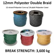 12mm Polyester Double Braid Dinghy Yacht Halyard Sheet Boat Rope **PER METRE**