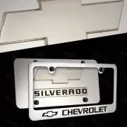 2PC Chevrolet SILVERADO Stainless Steel License Plate Frame w/ Caps-Front & Back