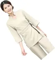 [BESTYASH] 1 Beauty Salon Uniform Nursing Clothes Pant Suits Outfit Top for Women Pants Suit Ladies Dungarees Scrubs Top Salon Stylist Toppers for Women Salon Work Clothes Suits Beige