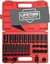 SUNEX TOOLS 2669, 1/2 Inch Drive Master Impact Socket Set, 39-Piece, 9mm-30mm, Standard/Deep, Cr-Mo Steel, Radius Corner Design, Dual Size Markings, Heavy Duty Storage Case