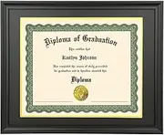 LTYHHK 11x14 Diploma Frame Solid Wood Black, Displays 11x14 Diplomas with Black Over Gold Mat or 16x20 Inch Without Mat, 11x14 Diploma Frame 11x14 inch Certificate Frames (L23B1620BG1114)