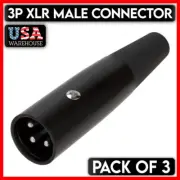 XLR Male Connector 3 PIN Microphone Plug MIC Speaker Audio Adapter Black 3PCS