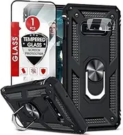 LeYi for Galaxy S10E-Phone Case: Samsung S10E Phone Case with Screen Protector and Camera Lens Protector, Military-Grade Heavy Duty Android Phone Case Cover with Magnetic Ring Stand for S 10E, Black
