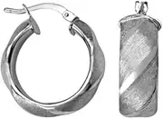 [JewelryWeb] 925 Sterling Silver Rhodium Plated 8mm Scallop Hoop Earrings Satin Sparkle Cut-Hoop Earring for Women