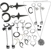 [VANZACK] 11 Pairs Stainless Steel Skull Cross Earrings Set Punk Dangle Ear for Women Geometric Clip Earrings Unique Halloween Accessories Fashionable Versatile Styles