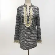 NWT Tory Burch Ellise Paisley Seashell Ivory Blue Tunic Size 4