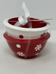 Terramoto Ceramic CHRISTMAS Peppermint 4.5” 2 Tidbit Nesting Bowls NWT holiday