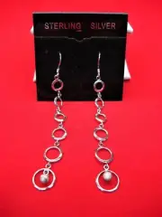 STERLING SILVER DANGLE EARRINGS - PRETTY PAIR OF DANGLING RINGS - NEW ON CARD