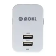 Moki Dual USB Wall Mobile Charger Universal Adaptor Power Plug Travel Adapter WH