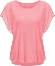 [Hotouch] Blouses Women's Chiffon Batwing Batwing Tunic T-Shirt Top Short Sleeve Blouse Shirt Summer Casual Shirt