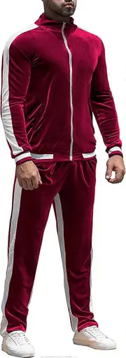 Morakot Velour Tracksuit Sweatsuit Velvet:Men's Jogging track suit 2 Pieces Set Zip Up Sweatshirts Jacket Pants With Pockets Red Large