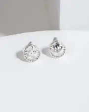 Silver Cubic Zirconia Crystal With Ring Stud Earrings