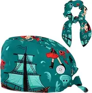 [YTYVAGT] Scrub Caps Women,Scrub Hats Suitable for Women,Cartoon Pirate Ocean Theme