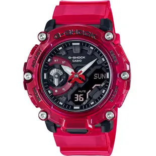 CASIO 卡西歐 G-SHOCK 炫彩音浪 碳核心防護構造雙顯手錶 送禮推薦-火熱紅 GA-2200SKL-4A