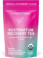 Pink Stork Postpartum Recovery Herbal Tea, Organic Red Raspberry Leaf with Chamo
