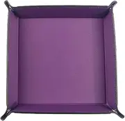 1 Piece Dice Holder Dice Pad Dice Rolling Tray PU Leather Dice Tray Square Folding Dice Tray for Dice Gaming and Other Table Games, Purple