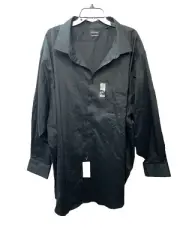 Van Heusen Black Button Up Stain Shield Big Fit Stretch Shirt Mens Size 22 34/35