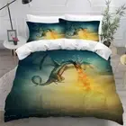 Bedding Set Kids Girls Boys Green Jungle Duvet Cover Double Size Cartoon Dragon