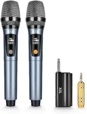 Blue Wireless Microphone Rechargeable Two Cordless Microphones
