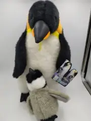 Vintage 1995 Fiesta Emperor Penguin w/Baby 13" Plush Stuffed Toy
