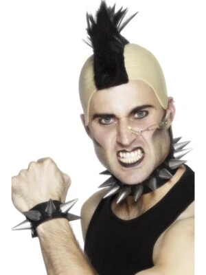 Silver Punck Choker and Wrist Band Rock and Roll Costume Accessory