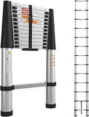 [Dovov] Telescoping Ladder 12.5 FT, Aluminium Extension Ladder with Anti-Pinch Device, Lightweight Multi-Purpose Retraction Ladder with 330 LBS Load Capacity for Home, RVs and Outdoor Work