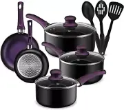 Nonstick Pots and Pans Set, Purple Induction Cookware Sets, 11 Pcs