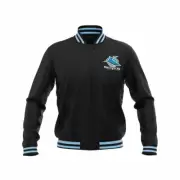 CRONULLA SHARKS NRL TEAM LOGO MENS VARSITY ZIP UP WINTER JACKET