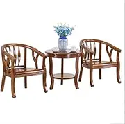 GDSCS Solid Wood Coffee Table and Chair Three-Piece Set, Bedroom Balcony Leisure Single Chair, Hotel Bedroom Table and Chair Cover (Color : Brown)