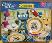 Chet The Cat And Friends 24 Piece Set Melamine Dishes & Utensils Cups Bowls NEW