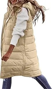 JMMSlmax Women's 2023 Autumn Reversible Vests Sleeveless Fleece Jacket Long Warm Winter Coat Outerwear Zip Hoodie Pockets 03-WH2, Large, 03-WH2, Large