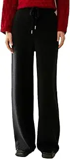 [Generic] Women's Cashmere Wide Leg Pants Elasticated Waist Trousers Pants Soft Warm Women Pants